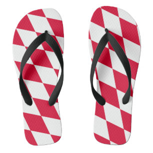 Red and White Bavaria Diamond Flag Pattern Flip Flops