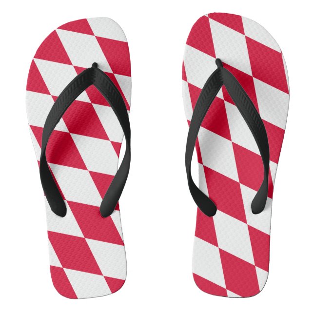 Red and White Bavaria Diamond Flag Pattern Flip Flops (Footbed)