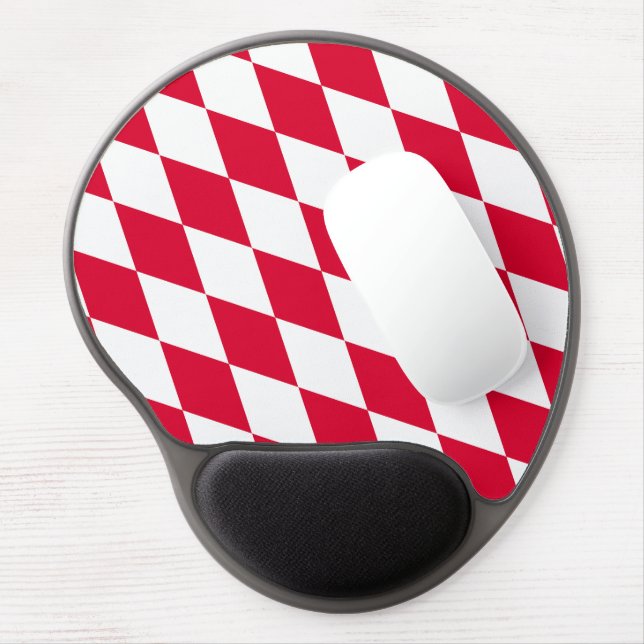 Red and White Bavaria Diamond Flag Pattern Gel Mouse Pad (Left Side)