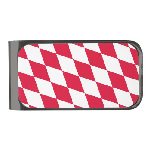 Red and White Bavaria Diamond Flag Pattern Gunmetal Finish Money Clip