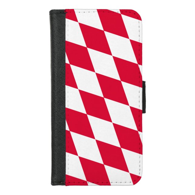 Red and White Bavaria Diamond Flag Pattern iPhone Wallet Case (Front)
