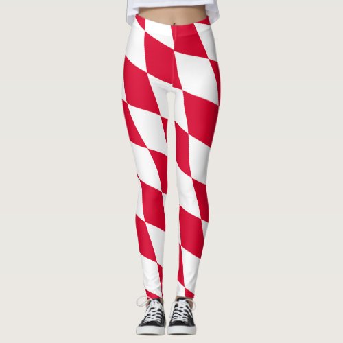 Red and White Bavaria Diamond Flag Pattern Leggings