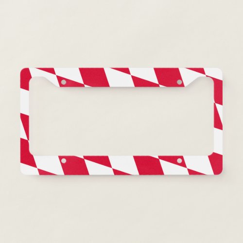 Red and White Bavaria Diamond Flag Pattern License Plate Frame