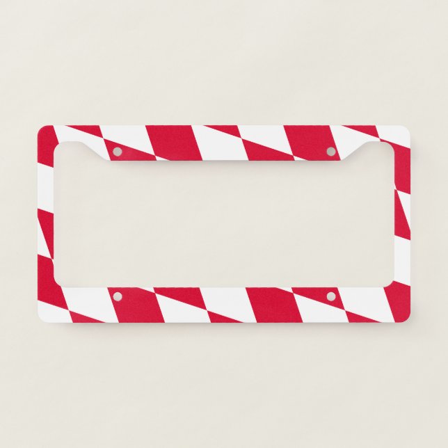 Red and White Bavaria Diamond Flag Pattern License Plate Frame (Front)