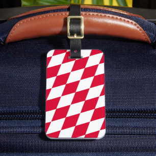 Red and White Bavaria Diamond Flag Pattern Luggage Tag