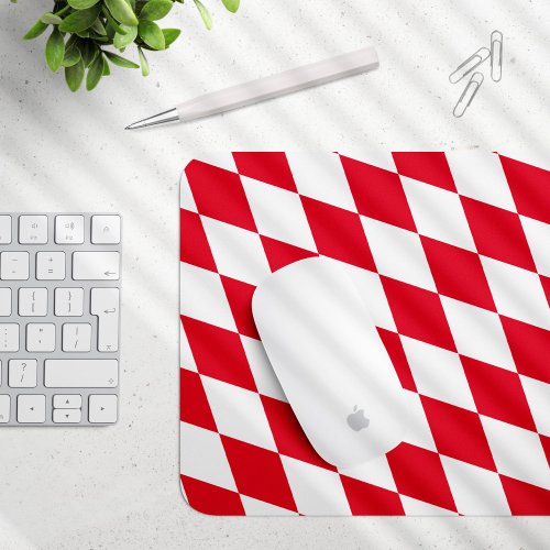Red and White Bavaria Diamond Flag Pattern Mouse Pad