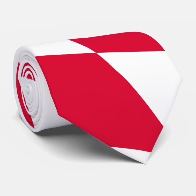 Red and White Bavaria Diamond Flag Pattern Neck Tie (Rolled)