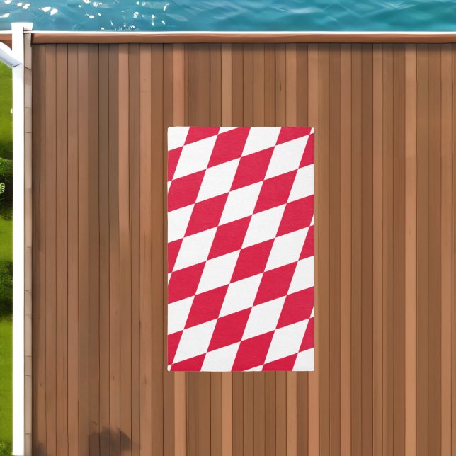 Red and White Bavaria Diamond Flag Pattern Outdoor Rug (Insitu (Outdoor 2))