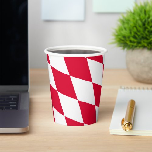 Red and White Bavaria Diamond Flag Pattern Paper Cups