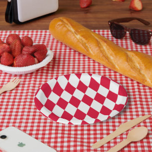 Red and White Bavaria Diamond Flag Pattern Paper Plates