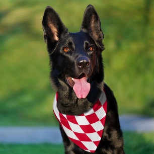 Red and White Bavaria Diamond Flag Pattern Pet Bandana Collar
