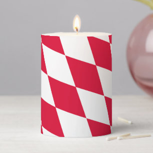 Red and White Bavaria Diamond Flag Pattern Pillar Candle