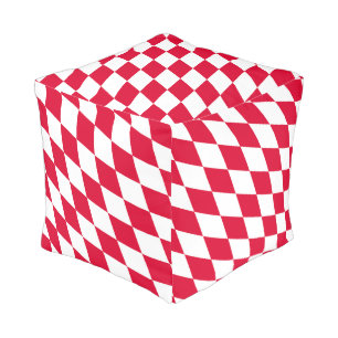 Red and White Bavaria Diamond Flag Pattern Pouf