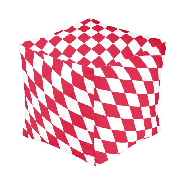 Red and White Bavaria Diamond Flag Pattern Pouf (Angled Back)