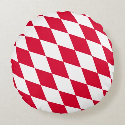 Red and White Bavaria Diamond Flag Pattern Round Pillow