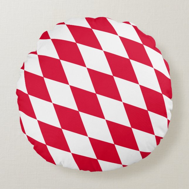 Red and White Bavaria Diamond Flag Pattern Round Pillow (Front)