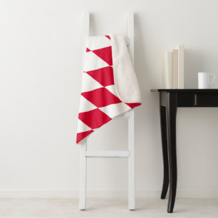 Red and White Bavaria Diamond Flag Pattern Sherpa Blanket