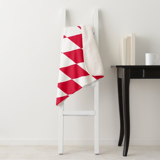 Red and White Bavaria Diamond Flag Pattern Sherpa Blanket (In Situ)