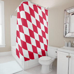 Red and White Bavaria Diamond Flag Pattern Shower Curtain