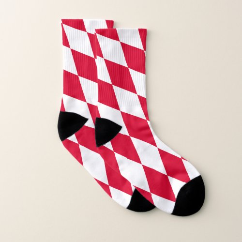 Red and White Bavaria Diamond Flag Pattern Socks