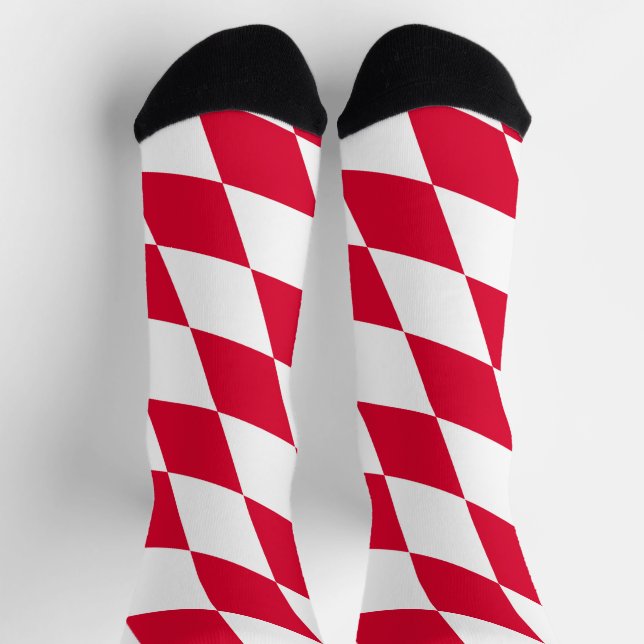 Red and White Bavaria Diamond Flag Pattern Socks (Top)