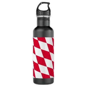 Red and White Bavaria Diamond Flag Pattern Stainless Steel Water Bottle