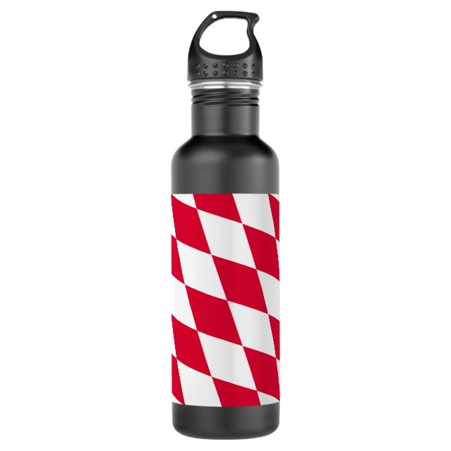 Red and White Bavaria Diamond Flag Pattern Stainless Steel Water Bottle (Front)
