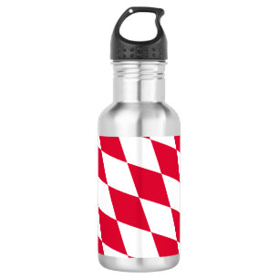 Red and White Bavaria Diamond Flag Pattern Stainless Steel Water Bottle