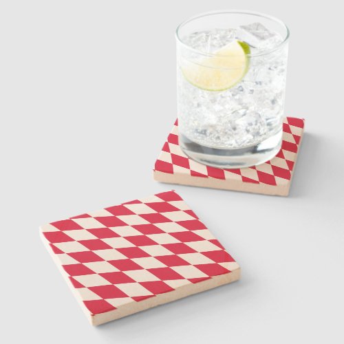 Red and White Bavaria Diamond Flag Pattern Stone Coaster