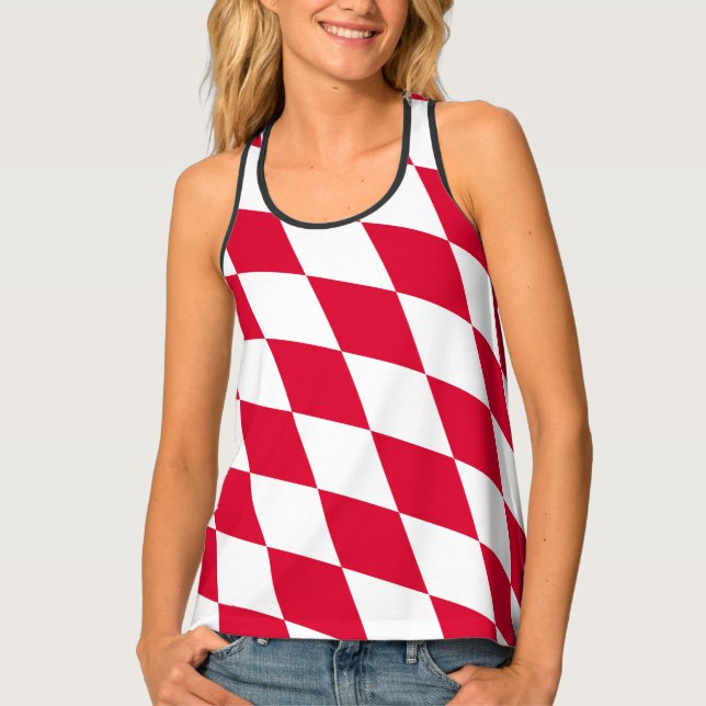 Red and White Bavaria Diamond Flag Pattern Tank Top (Front)