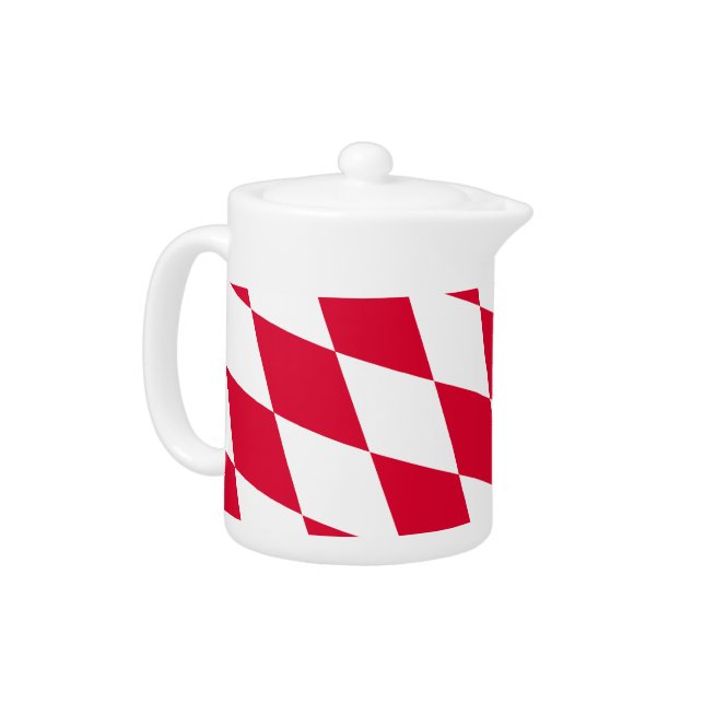 Red and White Bavaria Diamond Flag Pattern Teapot (Left)
