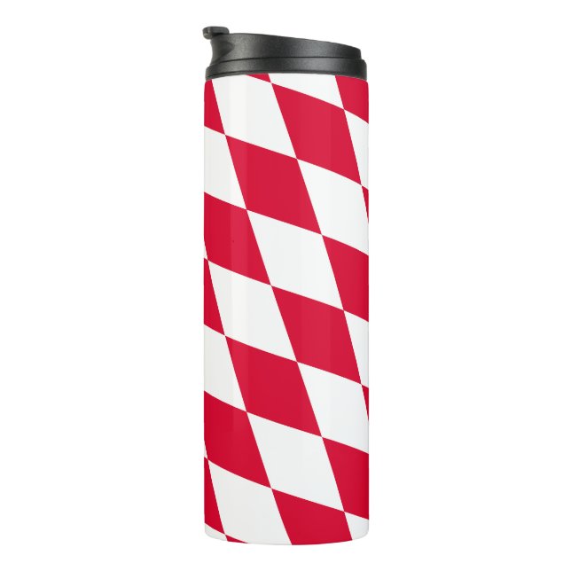 Red and White Bavaria Diamond Flag Pattern Thermal Tumbler (Rotated Right)