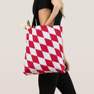 Red and White Bavaria Diamond Flag Pattern Tote Bag