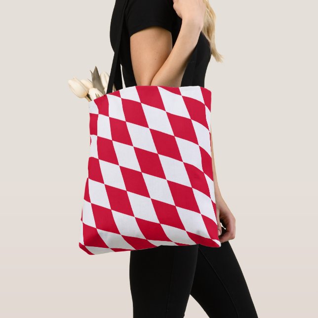 Red and White Bavaria Diamond Flag Pattern Tote Bag (Close Up)