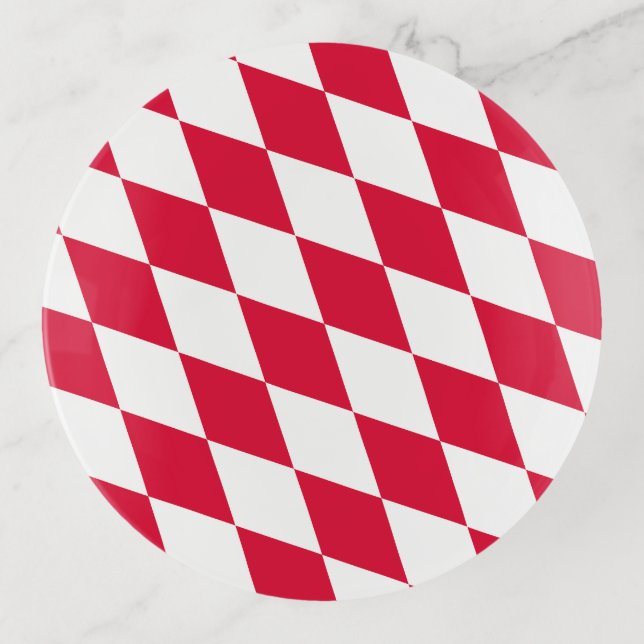 Red and White Bavaria Diamond Flag Pattern Trinket Tray (Front)