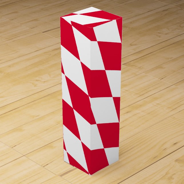 Red and White Bavaria Diamond Flag Pattern Wine Box (Front)
