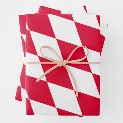 Red and White Bavaria Diamond Flag Pattern Wrapping Paper Sheets
