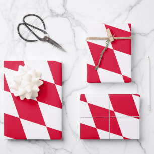 Red and White Bavaria Diamond Flag Pattern Wrapping Paper Sheets
