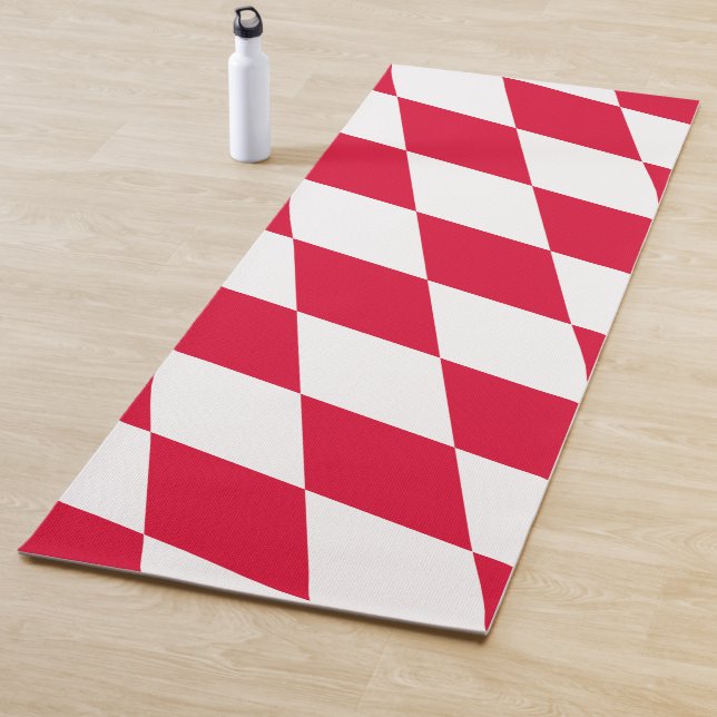 Red and White Bavaria Diamond Flag Pattern Yoga Mat (In Situ)