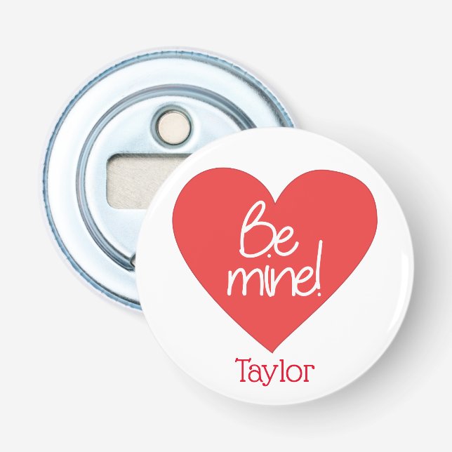 Red and White Be Mine Heart Bottle Opener (Front)
