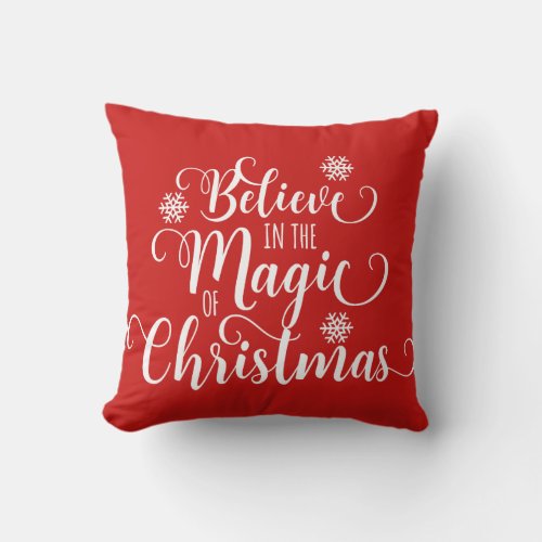 Red and White Believe Christmas Pillow
