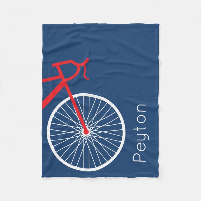 Red and White Bicycle Fleece Blanket (Front)