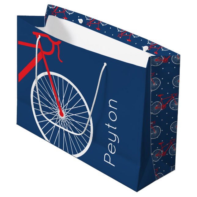 Red and White Bicycle Large Gift Bag (Front Angled)