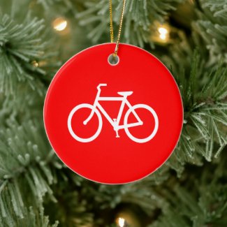 Red and White Bike Graphic Ceramic Ornament