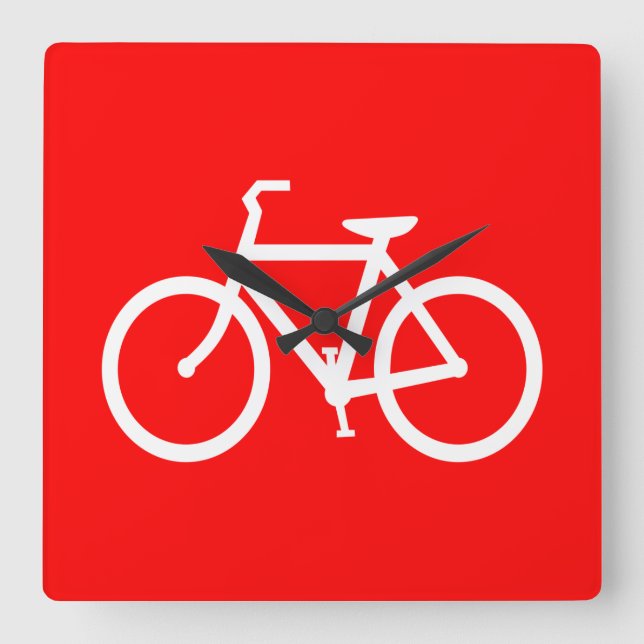 Red and White Bike Square Wall Clock (Front)