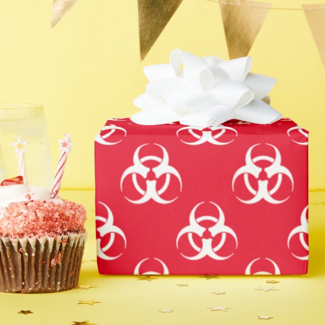 Red and White Biohazard Symbol Wrapping Paper (Birthday Party)