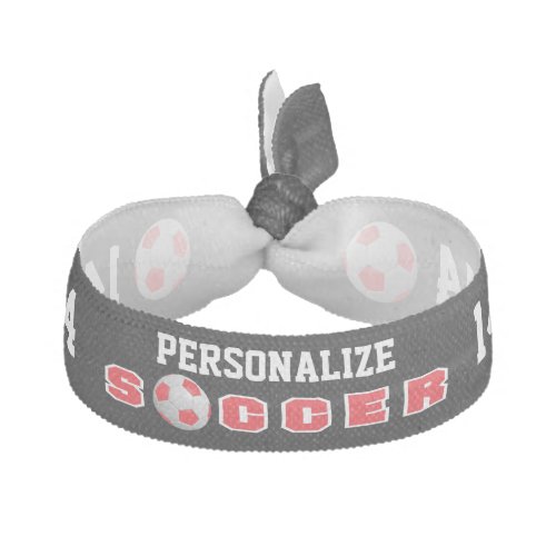 Red and White  Black   Soccer Ball _ Customize Elastic Hair Tie