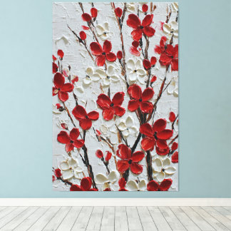 Red and White Blossoms on Neutral Background  Canvas Print