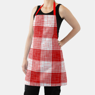 Red and White Bold Checkered Plaid Design  Apron