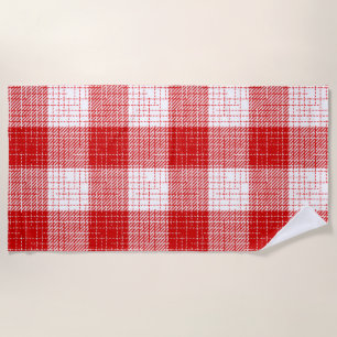 Red and White Bold Checkered Plaid Design  Beach Towel